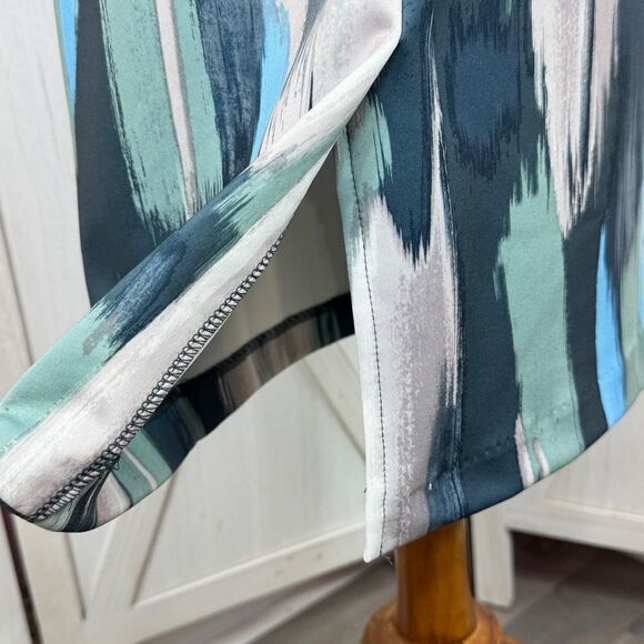 NY & Comp. Paint Stroke Print Stretch Scuba Knit Pencil Skirt Blue Grey 2 - Picture 7 of 13